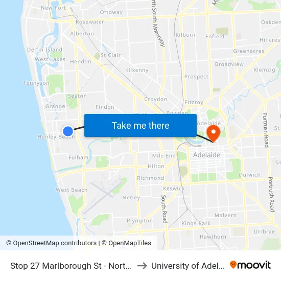 Stop 27 Marlborough St - North side to University of Adelaide map