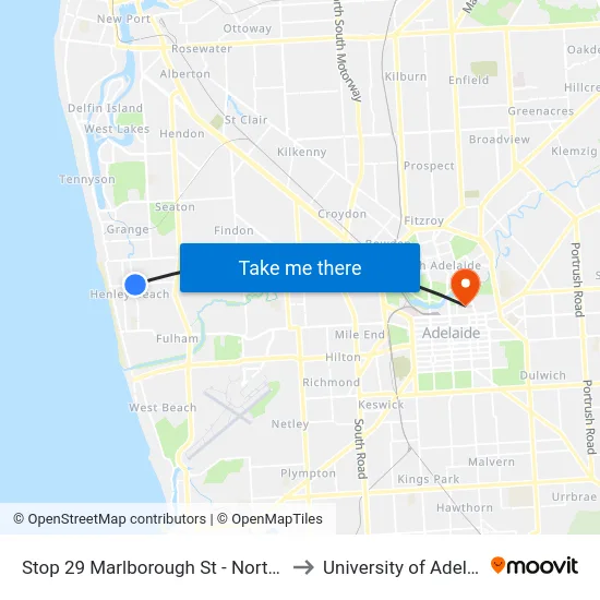 Stop 29 Marlborough St - North side to University of Adelaide map