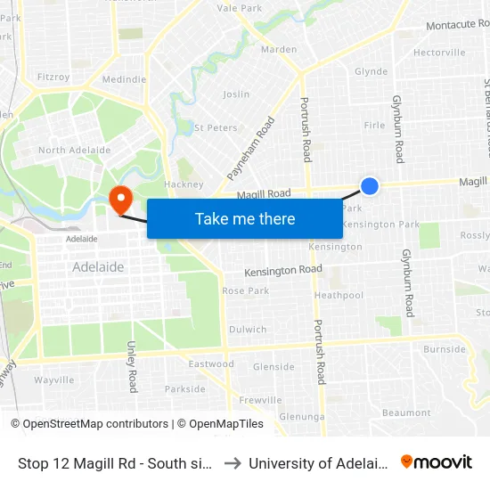 Stop 12 Magill Rd - South side to University of Adelaide map