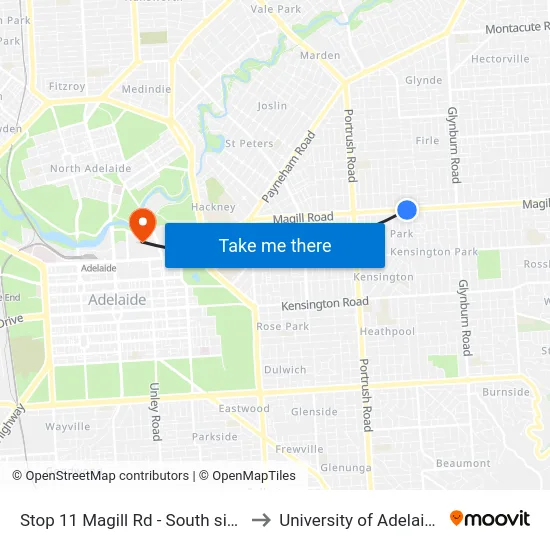 Stop 11 Magill Rd - South side to University of Adelaide map