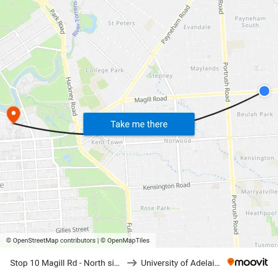Stop 10 Magill Rd - North side to University of Adelaide map