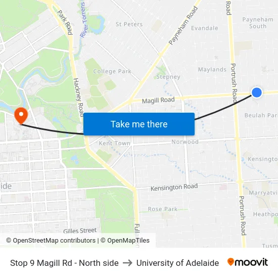 Stop 9 Magill Rd - North side to University of Adelaide map