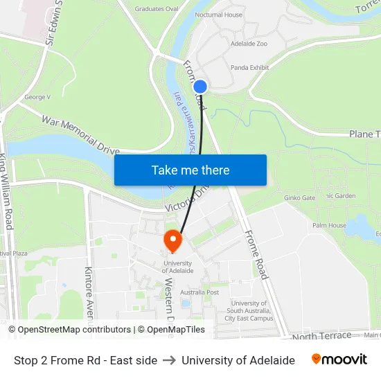 Stop 2 Frome Rd - East side to University of Adelaide map