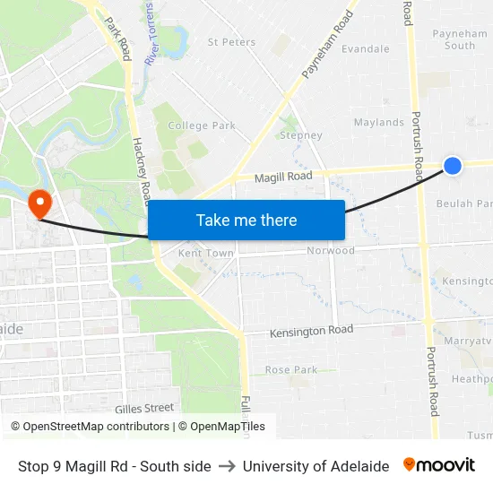 Stop 9 Magill Rd - South side to University of Adelaide map