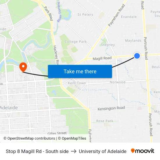 Stop 8 Magill Rd - South side to University of Adelaide map