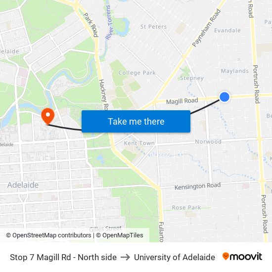 Stop 7 Magill Rd - North side to University of Adelaide map