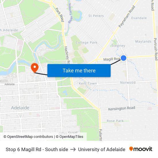 Stop 6 Magill Rd - South side to University of Adelaide map