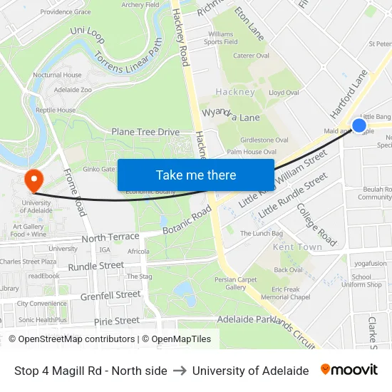 Stop 4 Magill Rd - North side to University of Adelaide map
