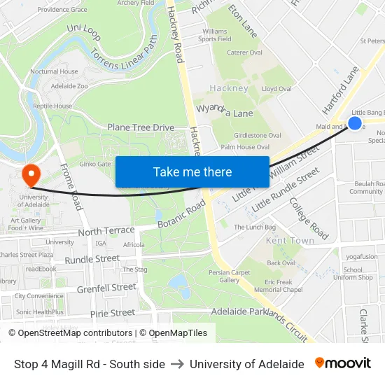 Stop 4 Magill Rd - South side to University of Adelaide map