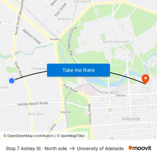 Stop 7 Ashley St - North side to University of Adelaide map