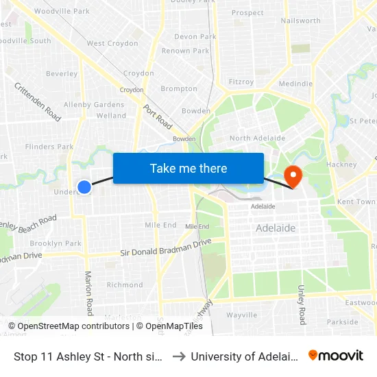 Stop 11 Ashley St - North side to University of Adelaide map