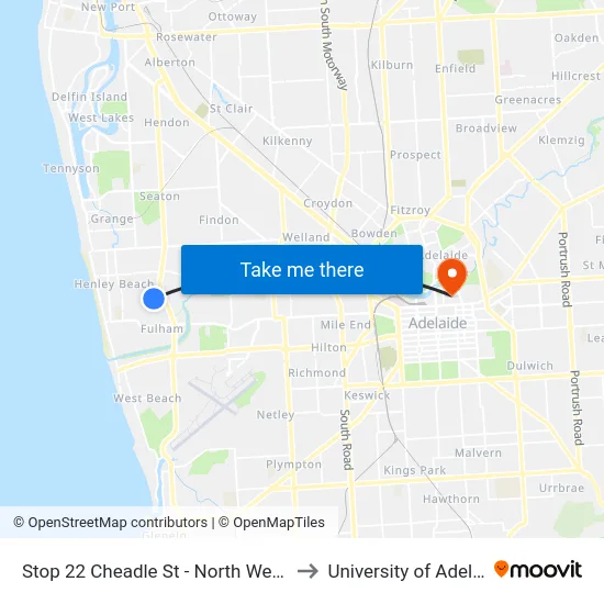 Stop 22 Cheadle St - North West side to University of Adelaide map
