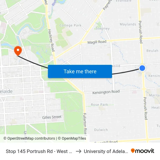 Stop 145 Portrush Rd - West side to University of Adelaide map
