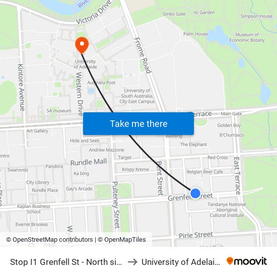 Stop I1 Grenfell St - North side to University of Adelaide map
