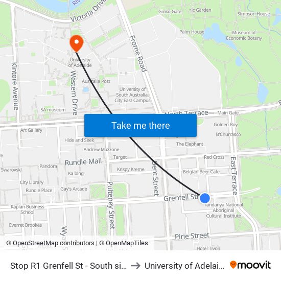 Stop R1 Grenfell St - South side to University of Adelaide map