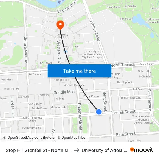 Stop H1 Grenfell St - North side to University of Adelaide map