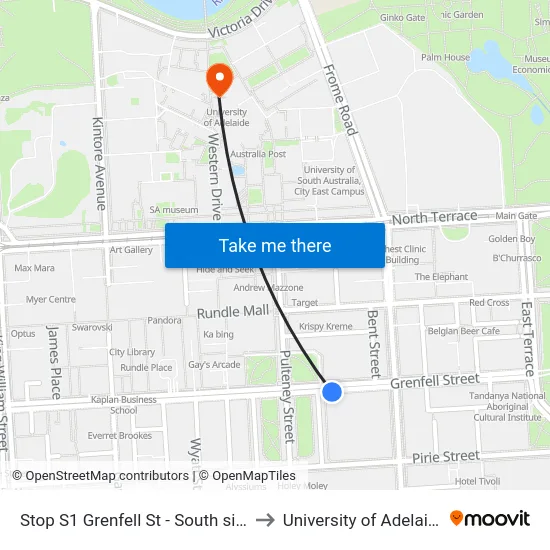 Stop S1 Grenfell St - South side to University of Adelaide map