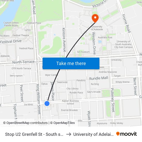 Stop U2 Grenfell St - South side to University of Adelaide map