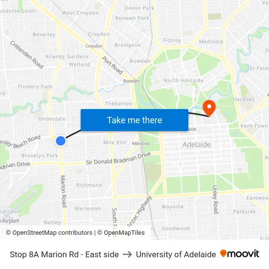 Stop 8A Marion Rd - East side to University of Adelaide map