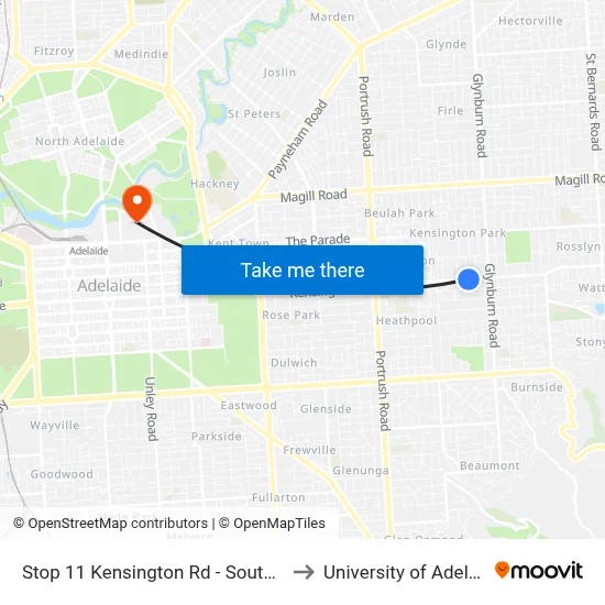 Stop 11 Kensington Rd - South side to University of Adelaide map