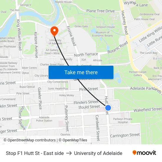 Stop F1 Hutt St - East side to University of Adelaide map
