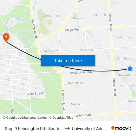 Stop 9 Kensington Rd - South side to University of Adelaide map