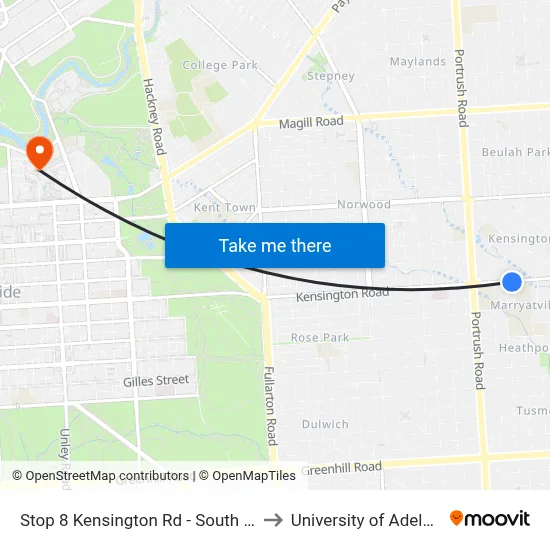 Stop 8 Kensington Rd - South side to University of Adelaide map