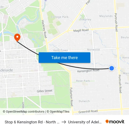 Stop 6 Kensington Rd - North side to University of Adelaide map