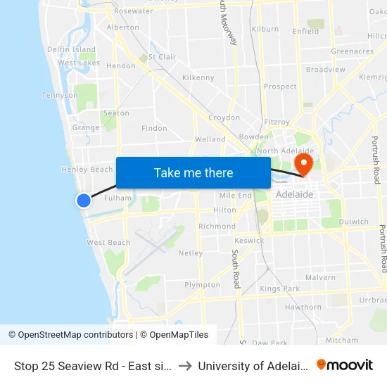 Stop 25 Seaview Rd - East side to University of Adelaide map