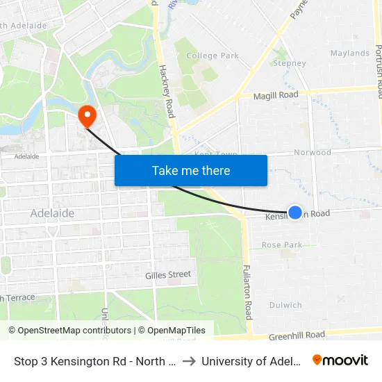 Stop 3 Kensington Rd - North side to University of Adelaide map