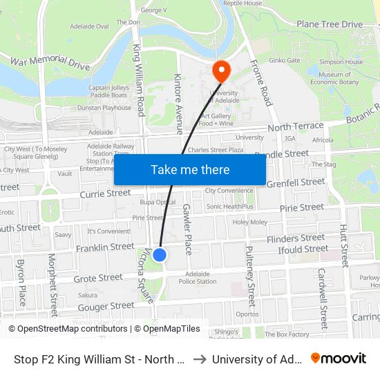 Stop F2 King William St - North East side to University of Adelaide map