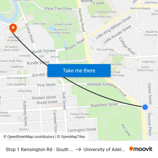 Stop 1 Kensington Rd - South side to University of Adelaide map