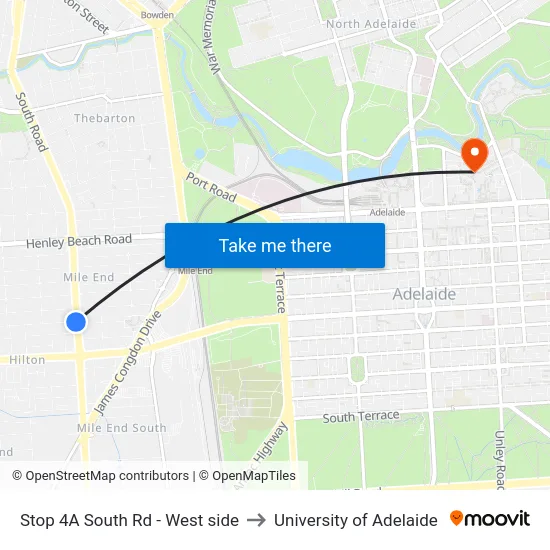 Stop 4A South Rd - West side to University of Adelaide map