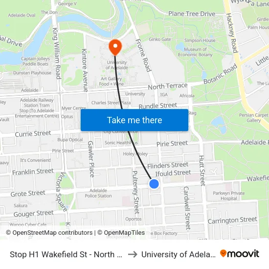 Stop H1 Wakefield St - North side to University of Adelaide map