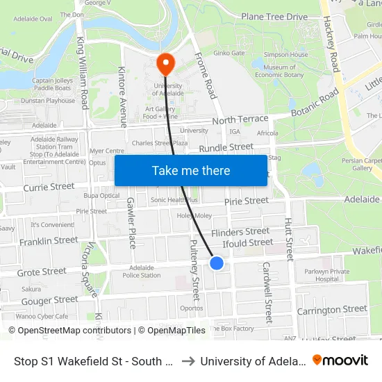 Stop S1 Wakefield St - South side to University of Adelaide map