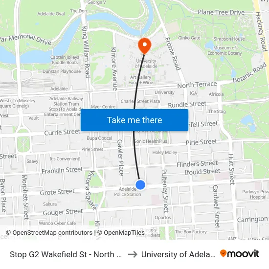 Stop G2 Wakefield St - North side to University of Adelaide map