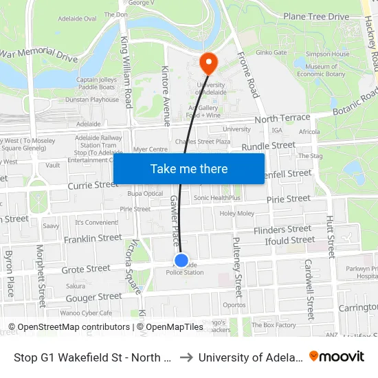 Stop G1 Wakefield St - North side to University of Adelaide map