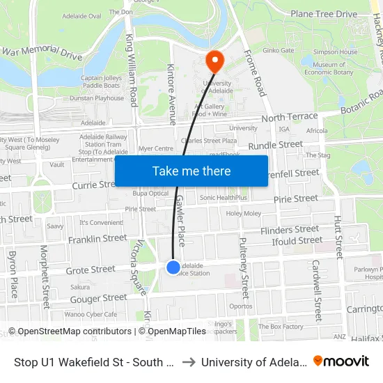 Stop U1 Wakefield St - South side to University of Adelaide map