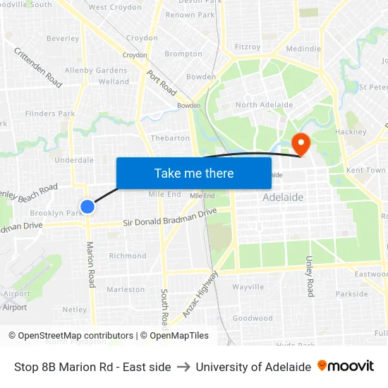 Stop 8B Marion Rd - East side to University of Adelaide map
