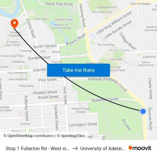 Stop 1 Fullarton Rd - West side to University of Adelaide map