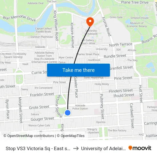 Stop VS3 Victoria Sq - East side to University of Adelaide map