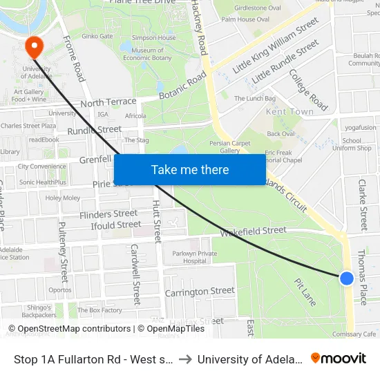 Stop 1A Fullarton Rd - West side to University of Adelaide map