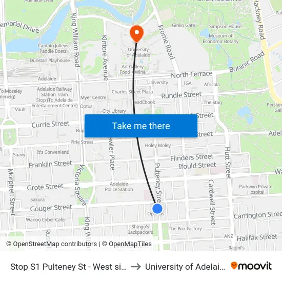Stop S1 Pulteney St - West side to University of Adelaide map