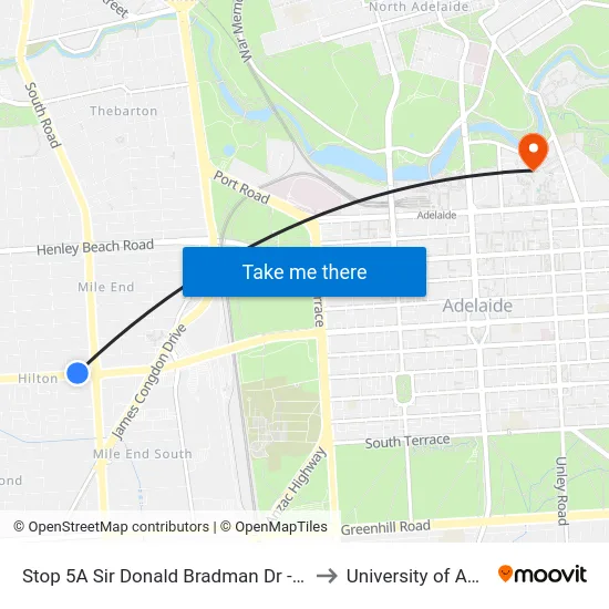 Stop 5A Sir Donald Bradman Dr - North side to University of Adelaide map