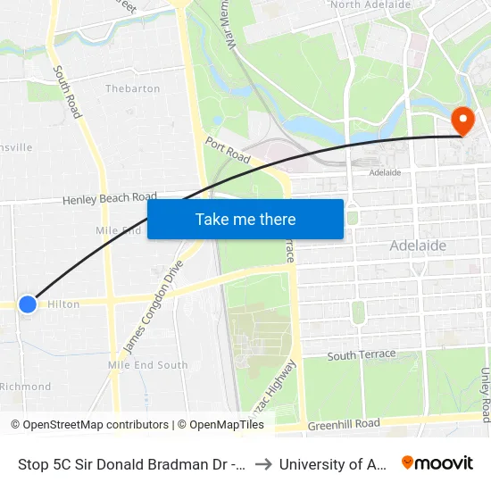 Stop 5C Sir Donald Bradman Dr - North side to University of Adelaide map