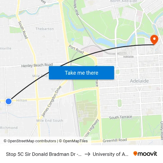 Stop 5C Sir Donald Bradman Dr - South side to University of Adelaide map