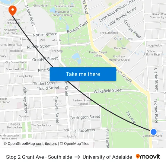Stop 2 Grant Ave - South side to University of Adelaide map