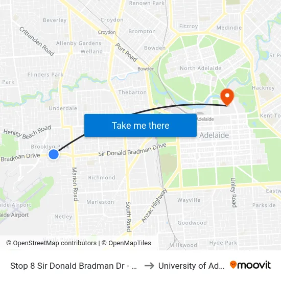Stop 8 Sir Donald Bradman Dr - North side to University of Adelaide map