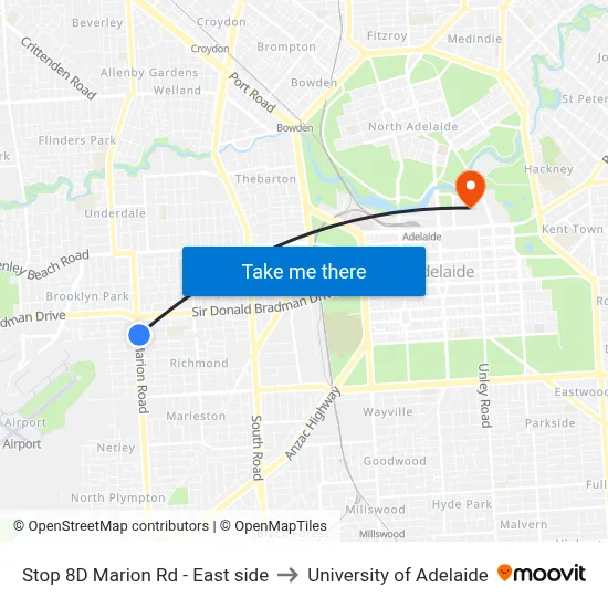 Stop 8D Marion Rd - East side to University of Adelaide map
