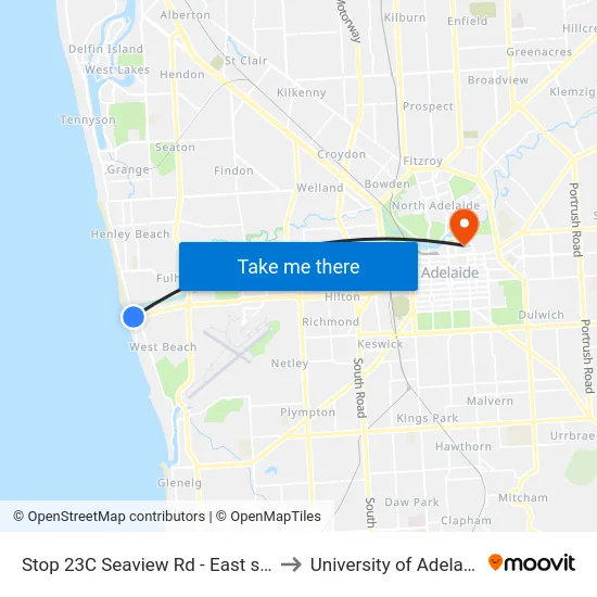 Stop 23C Seaview Rd - East side to University of Adelaide map